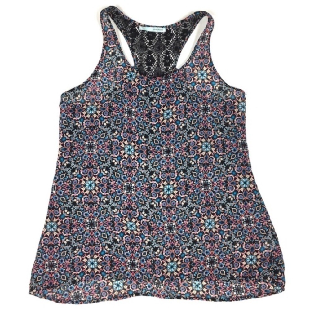 MAURICES Tank Top Sheer Lace Racerback Floral Flowers Kaleidoscope Size Large